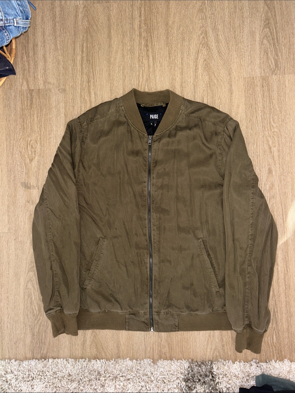 PAIGE Olive Green Men's Bomber Jacket with Zip Front